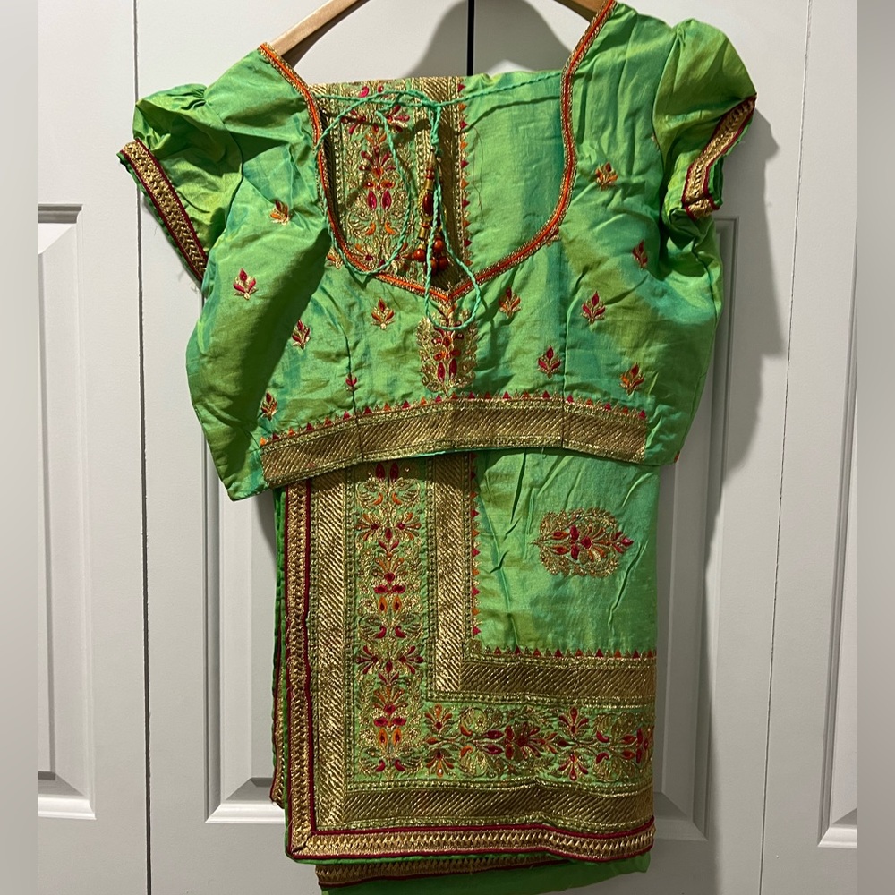NEW Jade Green Saree with Stitched Blouse